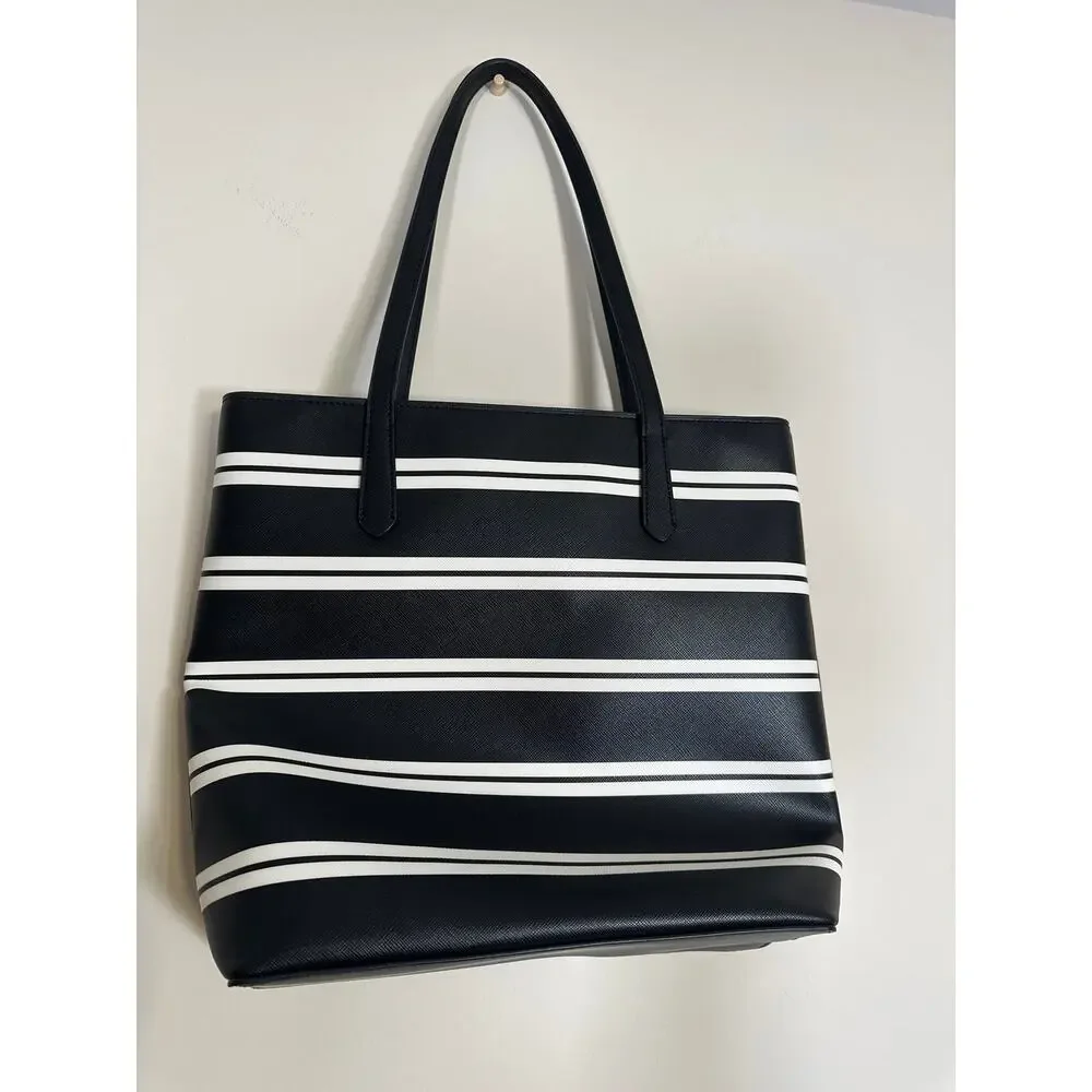 Kate Spade New York Black White Striped Large Tote Shoulder Bag